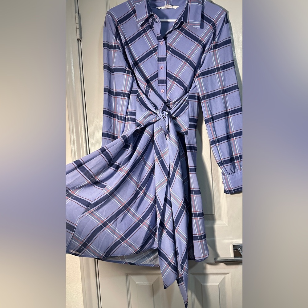 Blue Tie Front Bishop Sleeve Sundress